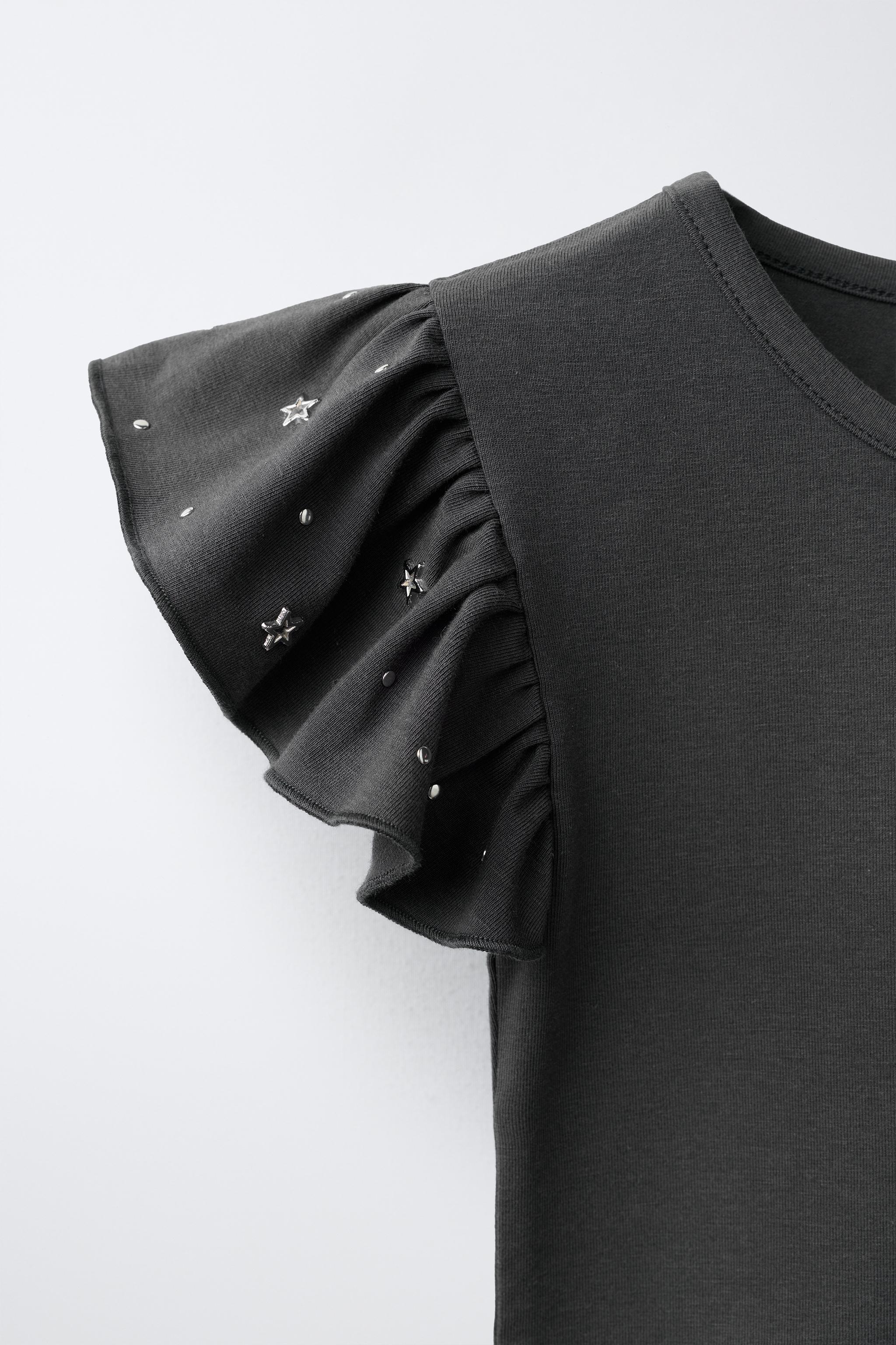 STUDDED RUFFLE SLEEVE BODYSUIT
